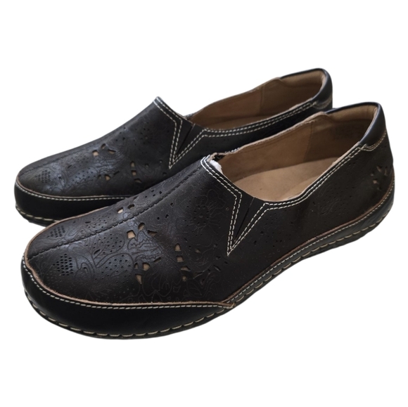 L'Artiste LIBORA Loafer Shoes Hand Painted Leather Flower Perforated 38 7.5-8 - Picture 8 of 11